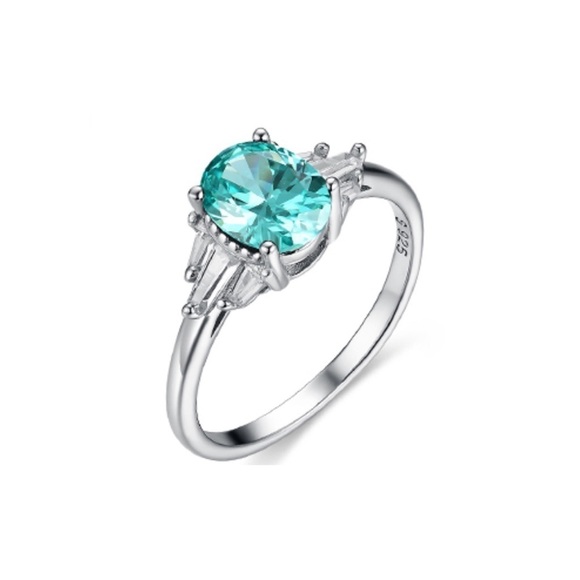 NEW Solid Sterling Silver Lab Mint Sapphire Ring - Picture 10 of 14